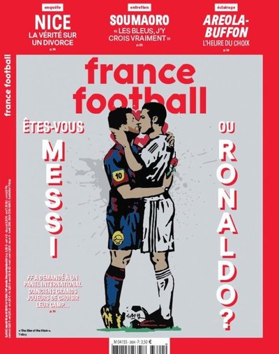 Polémica por portada de France Football: Messi y Ronaldo salen besándose