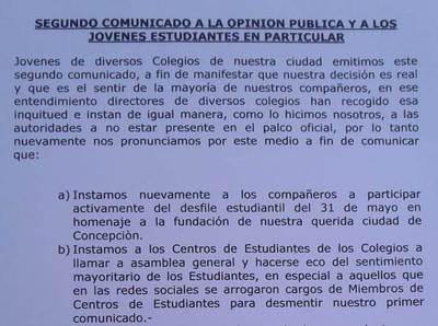 Jóvenes publican segundo comunicado