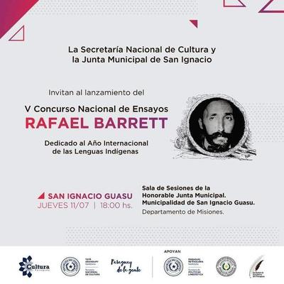 Lanzarán el V Concurso Nacional de Ensayos Rafael Barrett en San Ignacio
