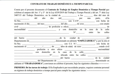 Trabajo doméstico parcial: MTESS “colgó” en la web el modelo de contrato