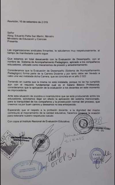 Sindicatos docentes rechazan Evaluación de Desempeño