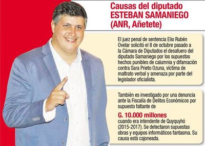 Diputados cajonean el pedido de desafuero de Samaniego