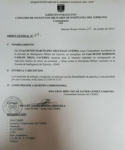 Sumarian al director de Escuela de Inteligencia Militar del Ejército