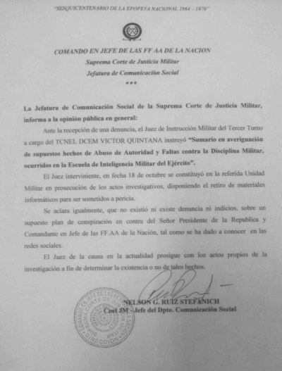 Justifican allanamiento en escuela militar por supuestas actividades ilícitas