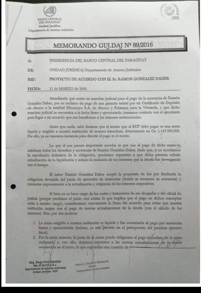 BCP pagó a González Daher G. 1.147 millones