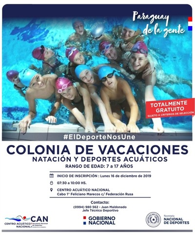 Habilitarán inscripciones para Colonia de Vacaciones de Natación y Deportes Acuáticos