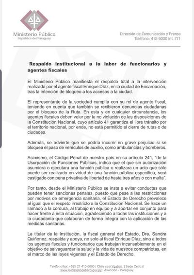 Ministerio Público expresa total respaldo institucional a labores de funcionarios y agentes fiscales